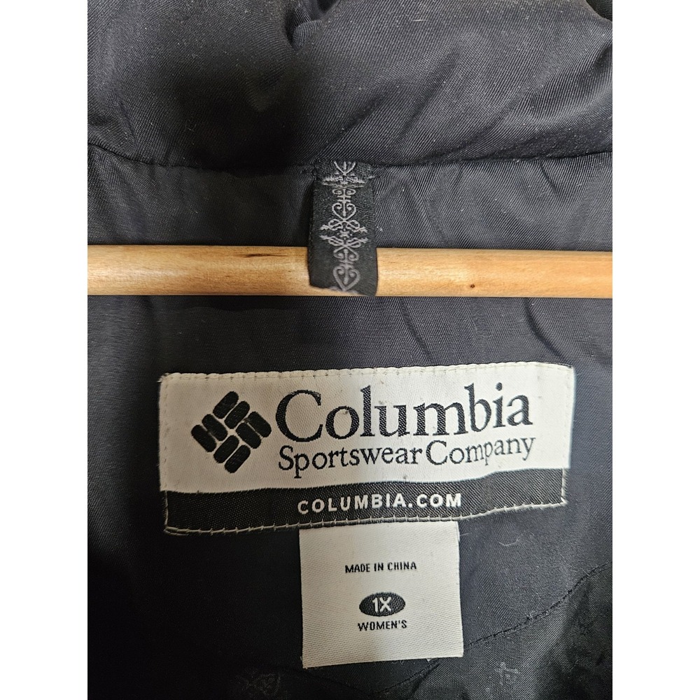 Columbia 1X Black Down Puffer Jacket Hooded Faux Fur Trim Zip Down Gorpcore Cozy - Picture 6 of 16